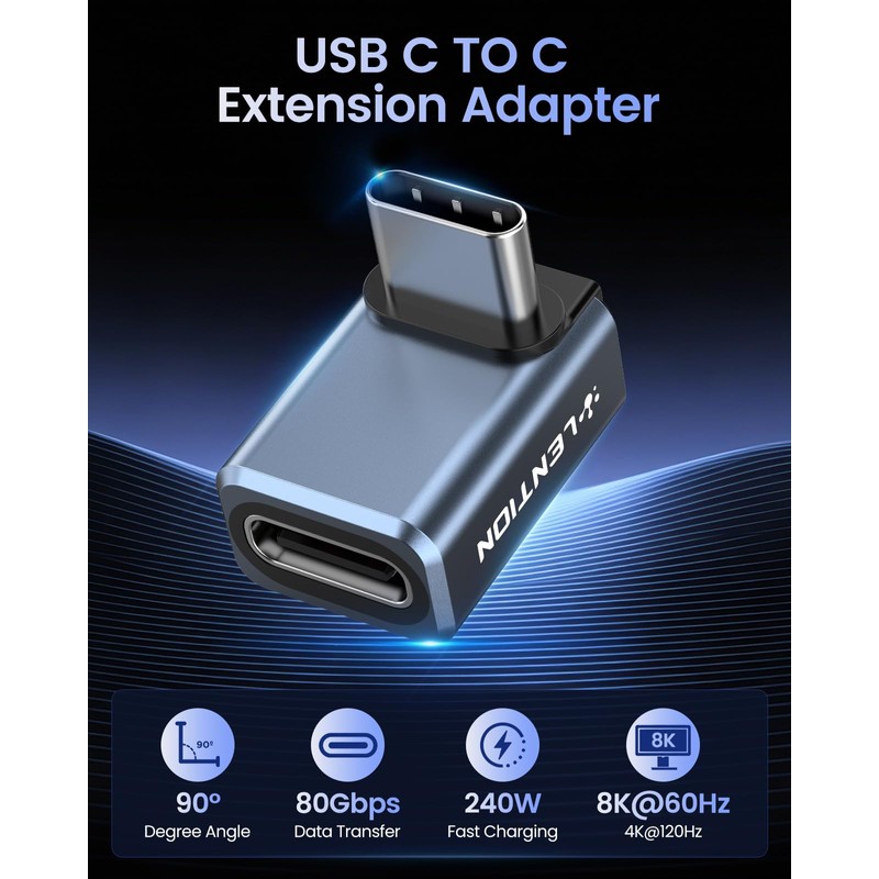 LENTION 90 Degree USB C Adapter 2 Packs 240W Charging,