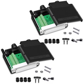 ANMBEST 2PCS Thinner DB37 Solderless RS232 D-SUB Serial to 37-pin Port Terminal Female Adapter Connector Breakout Board with Case Long Bolts Tail Pipe