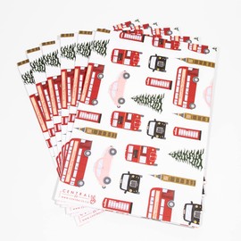 Christmas Wrapping Paper - (x6) Sheets of London Gift Wrap - Xmas - Red White Snow - Buses and Cars - Festive Design by Central 23