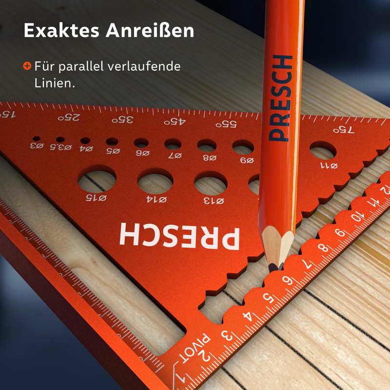 Presch Carpenter's Square 180 mm – Versatile Drill Gauge for