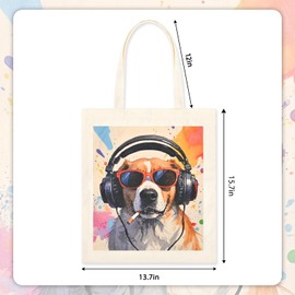 riwoauoo Aesthetic Canvas Tote Bag for Women for Work -with Magnetic Buckle and Zipper Inner Pocket for Lady Cotton Tote Bag(Dog with glasses)