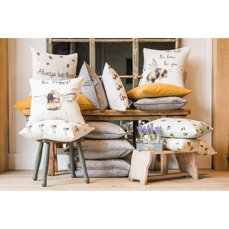 Evans Lichfield Bee You Repeat Cushion Cover, Polyester, Linen, White