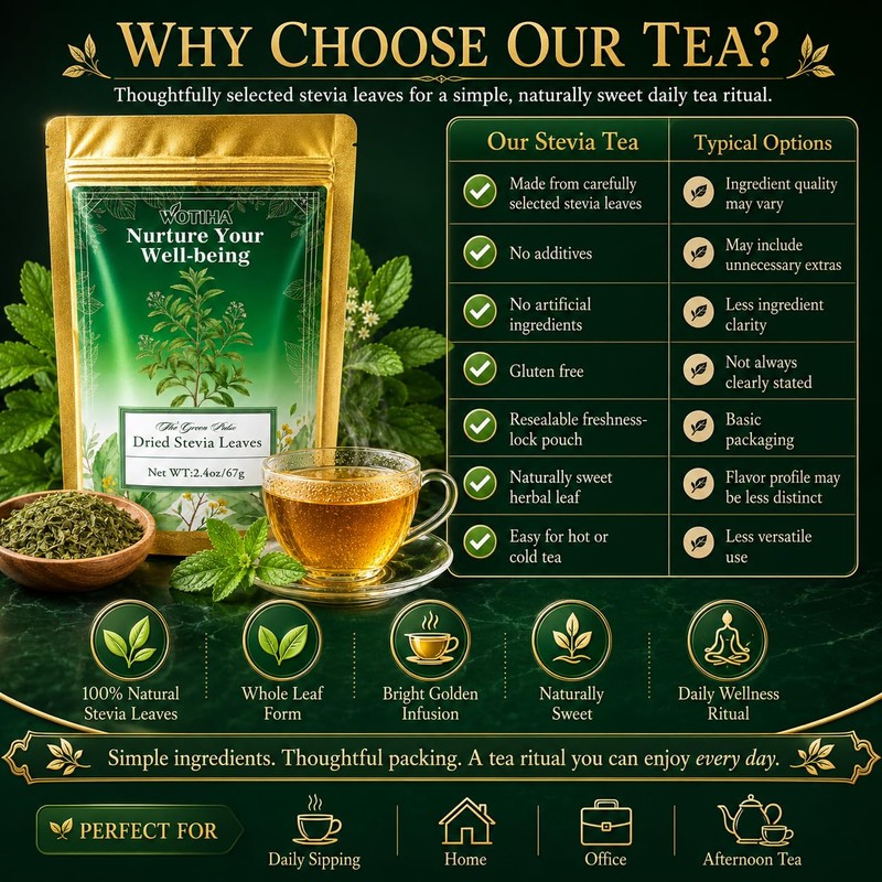 WOTIHA Dried Stevia Leaves, 100% Whole Natural Leaves, Zero Calorie