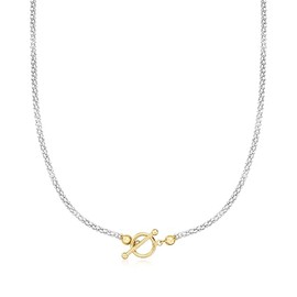 Ross-Simons Sterling Silver and 18kt Gold Over Sterling Toggle Necklace. 20 inches