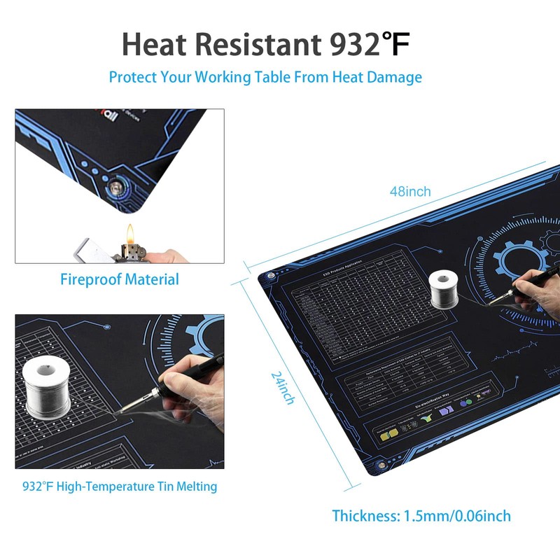 KooMall Large 48x24 Inch Anti Static Mat, Soldering Rubber Mat
