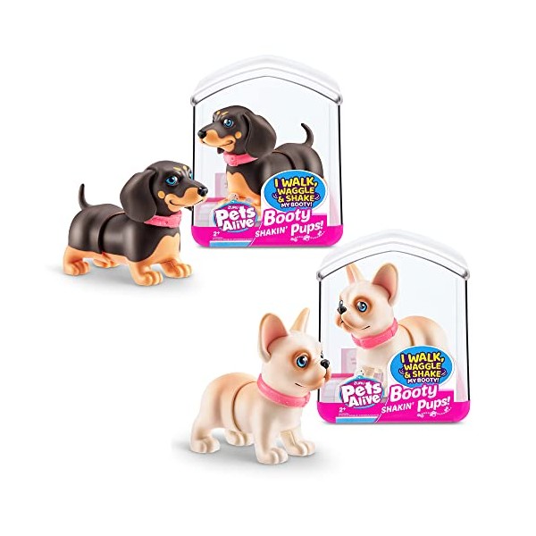 Pets Alive Booty Shakin' Pups (Frenchie & Dachshund) by ZURU 2 Pack Interactive Mini Dog Toys That Walk, Waggle, and Booty Shake, Electronic Puppy Toy for Kids and Girls (2 Pack)
