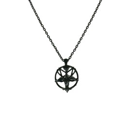 QKEOISUD Retro Art Goat Head Pendant Necklace,Made of Alloy Material,Black Gothic Classic Item,Niche Five Corners Star Disk Unique Design,Trendy and Versatile Accessories.