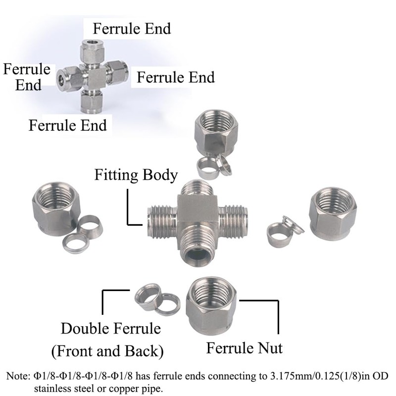 Compression Tube Pipe Fitting Stainless Steel Compression Fitting Adapter Cross