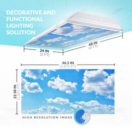 Fluorescent Light Cover for Classroom Ceiling Lights Clouds - Premium Backlit Film Insert 2x4 (22.38"x46.5") Florescent Fixture (Pack of 1) School, Office, Sensory, Improve Focus, Eliminate Headaches