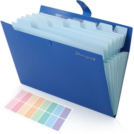 SKYDUE A4 Document Folder, Expanding Folder with 8 Compartments, Folder with Inner Pocket, File Folder, Folder for School, Office, Study & Home, Robust PP Plastic, Blue