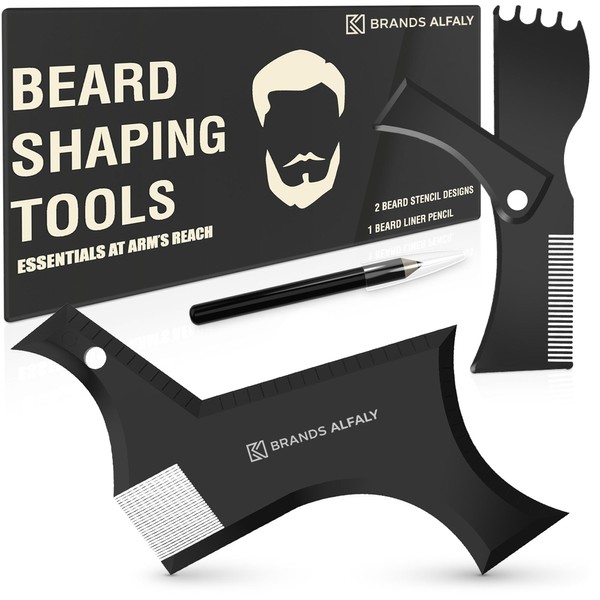K-Brands Alfaly Beard Shaper Tool Kit for Beard Shaping & Styling – Premium Beard Lineup and Guide Tool for Men– Perfect for Styling and Edging – Comes with Beard Pencil 1