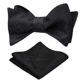 Alizeal Men's Paisley Jacquard Tuxedo Self Bow Tie with Hanky Set for Wedding Party (4"(L)*2.5"(W), Black)