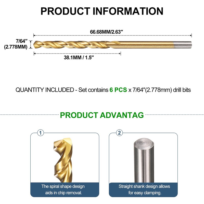 METALLIXITY Drill Bit (7/64") 4241 High-Speed Steel TiN 118° 6Pcs