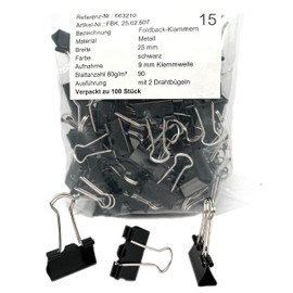 SIMGET. Foldback Clips, Pack of 100, Made in Germany, Multipurpose, Set 19 mm to 32 mm, Office Document Clips, Black, Paper Clips for Home Supplies, School, Binder Clips (19 mm), 069
