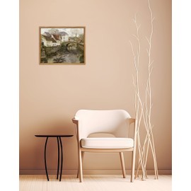 UPWOIGH Vintage Framed Wall Art,12"x16" Country Oil Painting,Belgian Village Canal Print,European City,Rustic Wall Decor,Antique Painting,Moody Autumn Farmhouse Artwork for Living Room Bedroom,1Pack