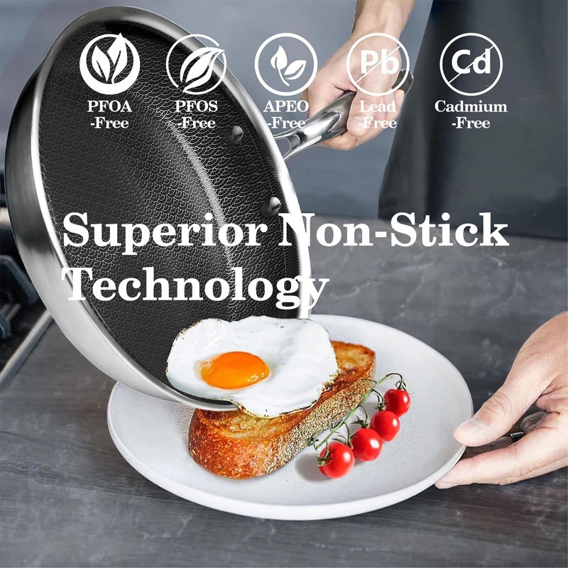 Nonstick Frying Pans with Lid,10 inch Stainless Steel Skillet Set