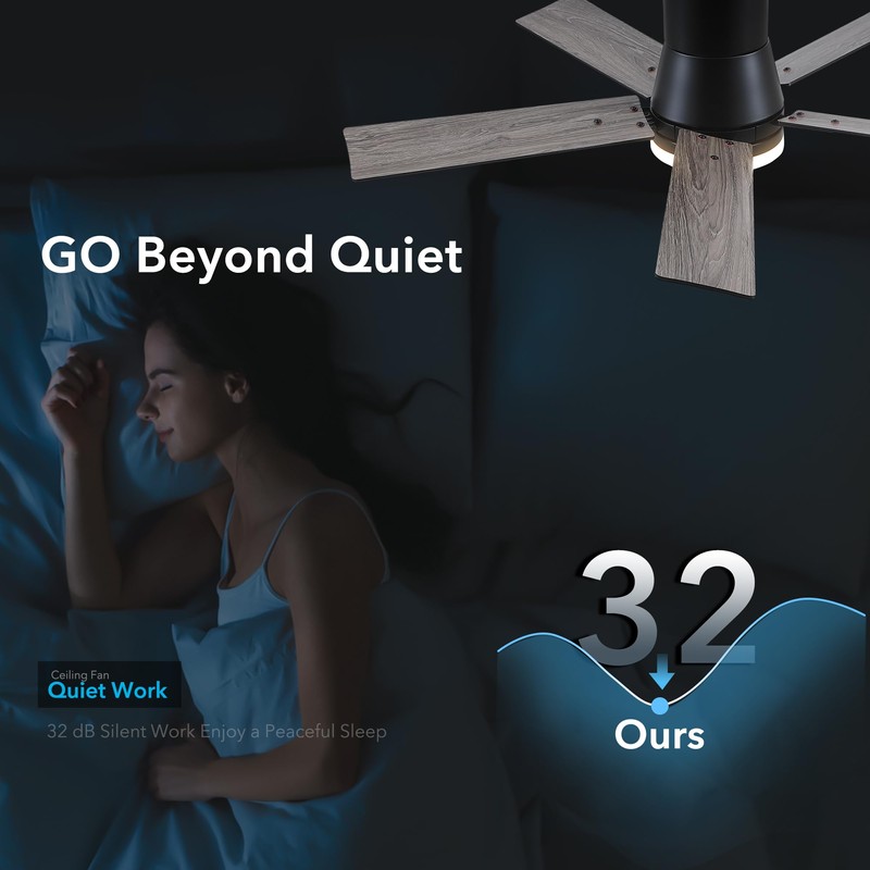 42 Inch Ceiling Fans with Lights and Remote,Flush Mount Black