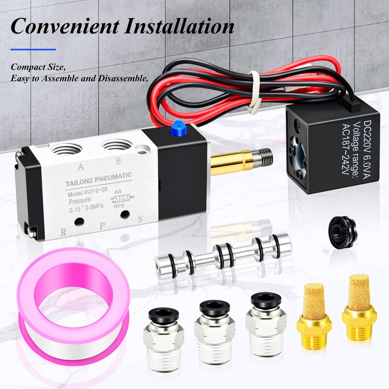 TAILONZ PNEUMATIC 1/4" BSP Solenoid Valve 220V Single Coil Pilot-Operated