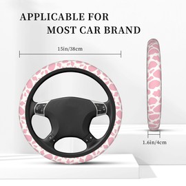 Pink Cow Print Steering Wheel Cover, Elastic Non-Slip Steering Wheel Protector,Auto Interior Decor for Women Girls,Universal 15" Fit for Sedans,Trucks