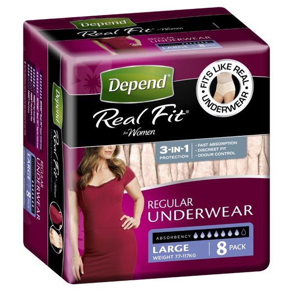 Depend Real Fit Regular Underwear for Women Large X 8 (Limit 4 per order)