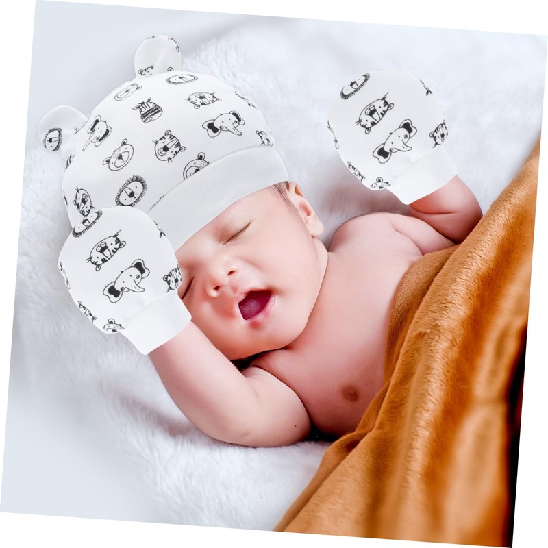 Gatuida 1Set Newborn Cotton Hat and Foot Cover with Scratch