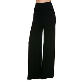 Superline Womens Wide Leg High Fold Over Waist Palazzo Pants Black Solid Large