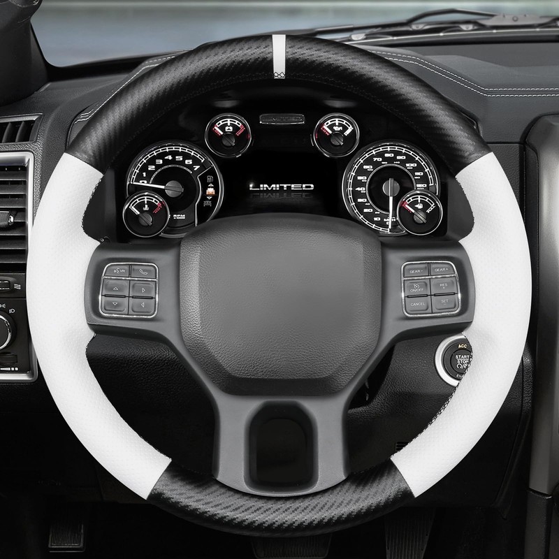 MEWANT DIY Stitched White Leather Steering Wheel Cover Wrap for