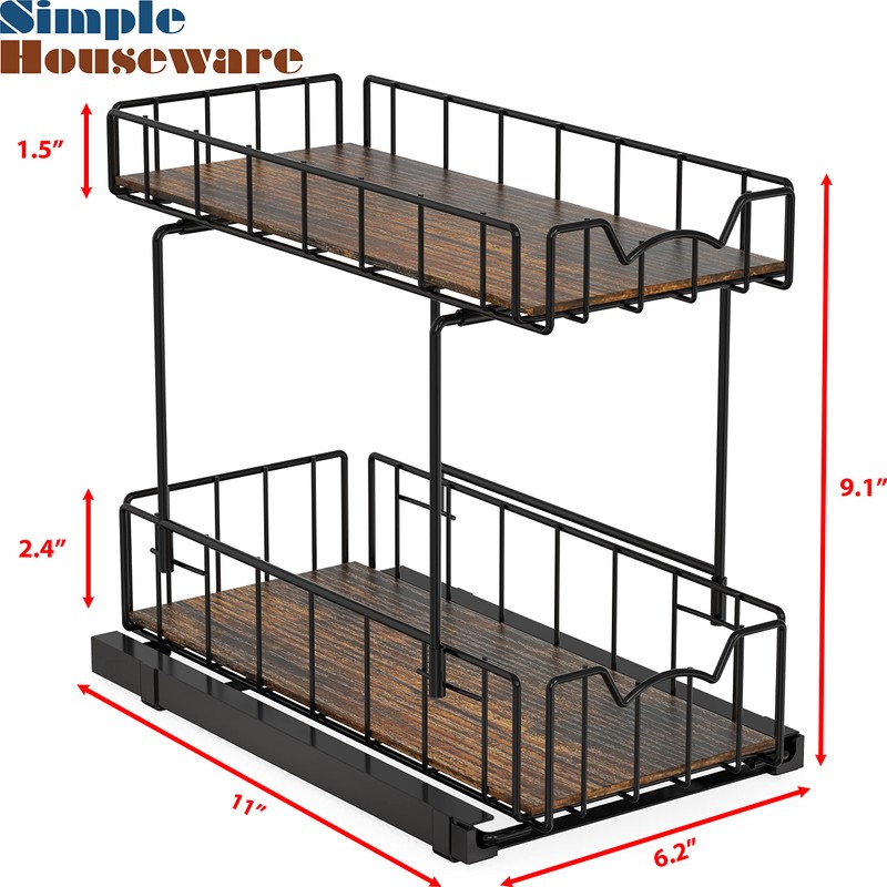 Simple Houseware 2-Tier Spice Rack Slide Out Wire Basket Drawer