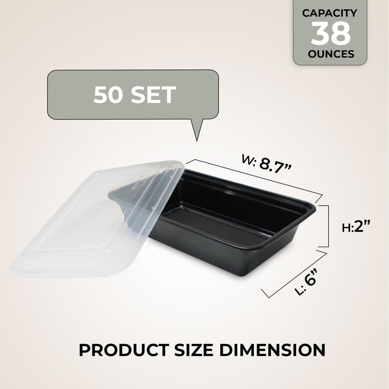 Klex 38 Oz, 50 Sets Meal Prep Containers with Airtight