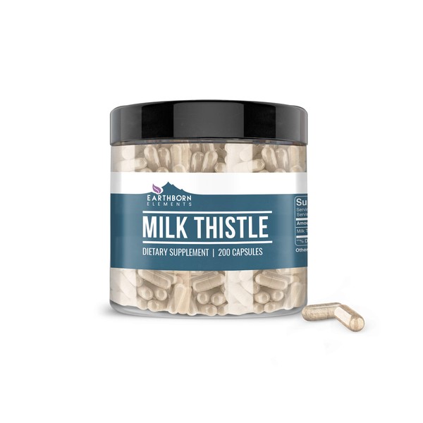 EARTHBORN ELEMENTS Milk Thistle (200 Capsules) 4:1 Silymarin Extract, Potent & Natural, Gluten-Free (320 mg Serving)