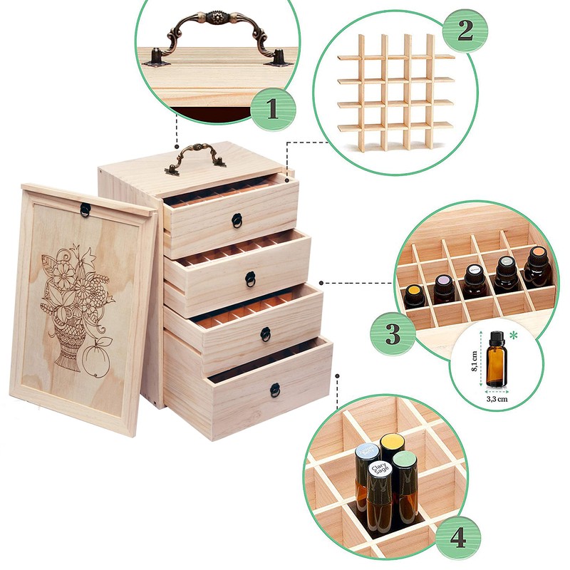 TORIBIO Essential Oils Box for 112 Bottles, Wooden Essential Oils