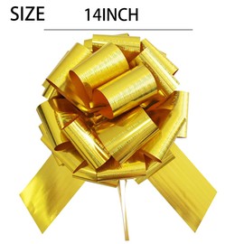 1Pcs Large Ribbon Pull Bow,14Inch Giant Gift Bow,Big Gift Bows for Cars Decor, New Houses, Gift Basket, Presents, Wreath, Decoration, Office, Valentine's Day (Gold)