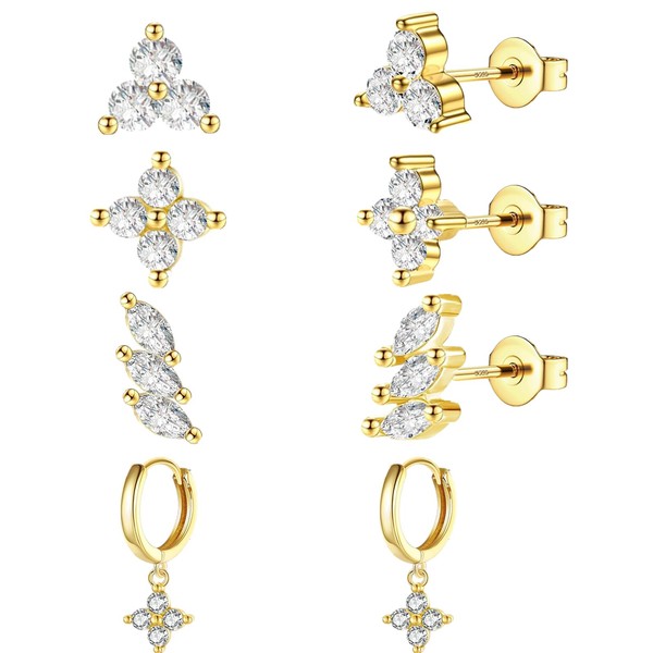sawyofu Gold Stud Hoop Earrings Sets For Women 4 Pairs