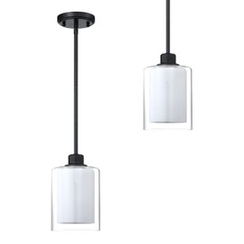 Dolaimi House Adjustable LED 2 Pack 1 Light Indoor Mini Hanging Pendant Lamps with Oil Rubbed Bronze Finish with Clear Frosted Glass Chandelier Shade for Bar, Dining Room Island Kitchen