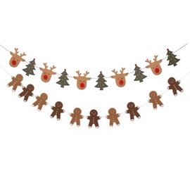 Christmas Banner Garland, Set of 2 Christmas Office Hanging Decoration, Gingerbread Man Christmas Party Decoration Ornaments for Home Party Fireplace Window Shelf Farmhouse Decor