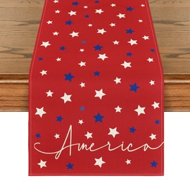 Artoid Mode Red Stars America 4th of July Patriotic Memorial Day Table Runner, Independence Day Holiday Kitchen Dining Table Decor for Indoor Outdoor Home Party Decoration 13 x 72 Inch