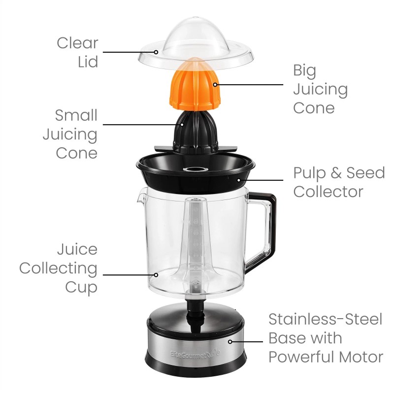 Elite Gourmet ETS740 BPA-Free Electric Citrus Juicer with 2 Cones,