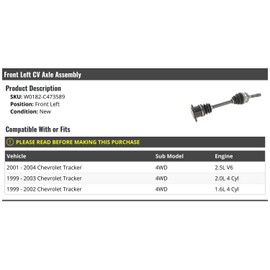 Front Left Driver Side CV Axle Assembly - Compatible with 1999-2004 Chevy Tracker 4WD