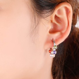 Crystal Dangle Hoop Earring for Women, Hypoallergenic Silver Plated and Rose Gold Earrings with Colorful Zirconia