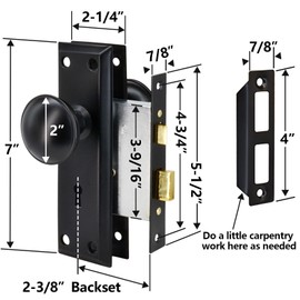 Eockatoo Mortise Lock Set Interior Door with Skeleton Key, Antique Vintage Door Knobs Replacement Hardware Fits 1-3/8" - 1-3/4" Thick Doors, Black, 1 Pack