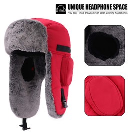 Gisdanchz Ushanka Winter Hat with Ear Flaps Aviator Hat Windproof Waterproof Russian Hat, red