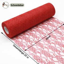 YUNSHANGHE Table Runner Lace Red 30 cm x 25 m Table Decoration Ribbon Lace Fabric Decorative Table Runner for Table Decorations for Special Occasions such as Weddings and Christenings