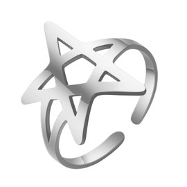 TEAMER Vergrößerbarer Pentagramm-Ring Edelstahl Pentagramm Anhänger Wiccan Amulett-Schmuck für Frauen Männer (Silber)