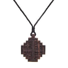 81stgeneration Women's Men's Wood Jerusalem Crusader Cross Religious Charm Pendant Necklace