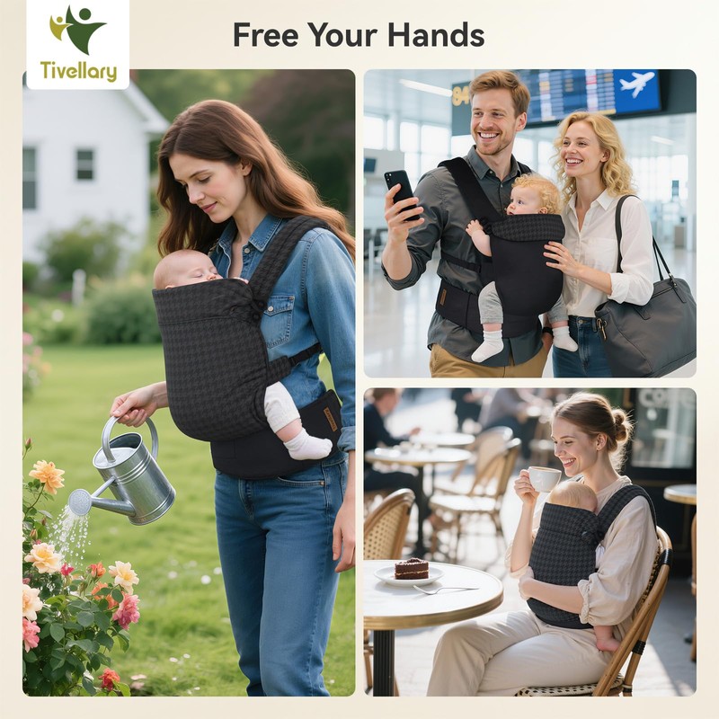 Tivellary Reversible Baby Carrier – Black Solid & Houndstooth; Lightweight