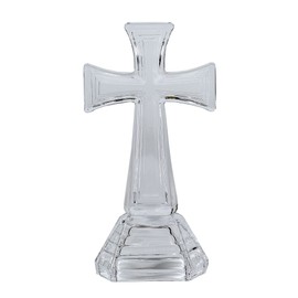 Napco Rippled Traditional Cross On Base Clear 5 x 8.25 Glass Tabletop Figurine