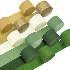 Camp Bachelorette Decorations, 12 Rolls Sage Green & Gold Crepe Paper Streamers for Green Boho Birthday Engagement Wedding Bridal/Baby Shower, Dinosaur Jungle Woodland Party