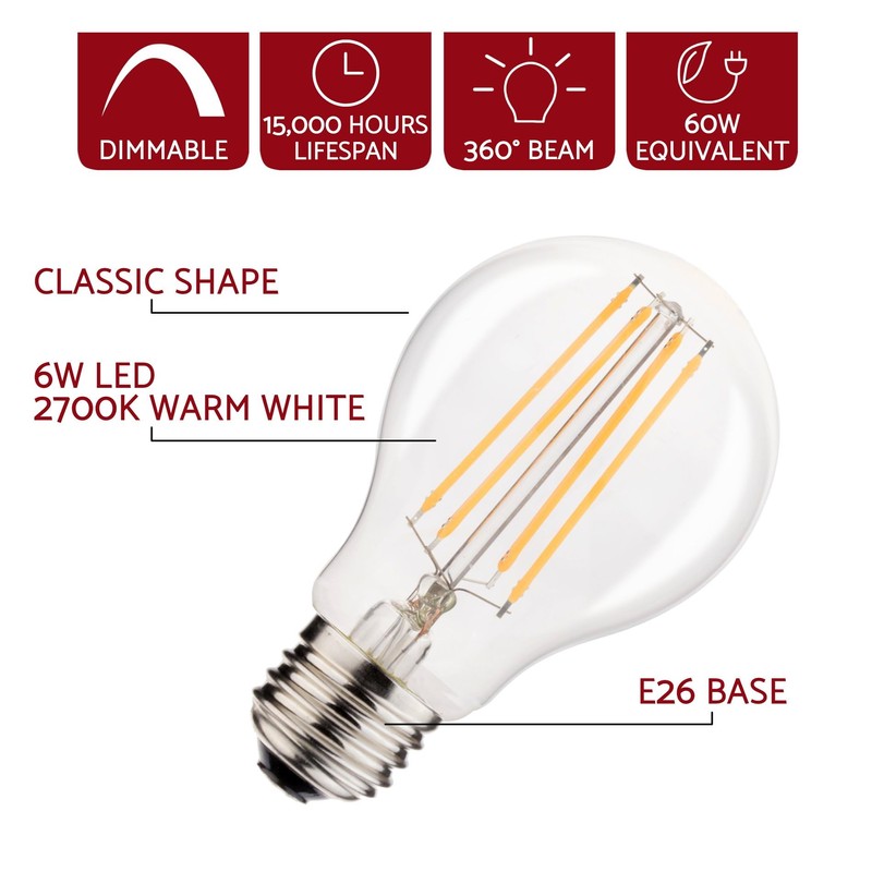 Revel 6W Dimmable LED Edison Light Bulbs, 2700K Warm White,