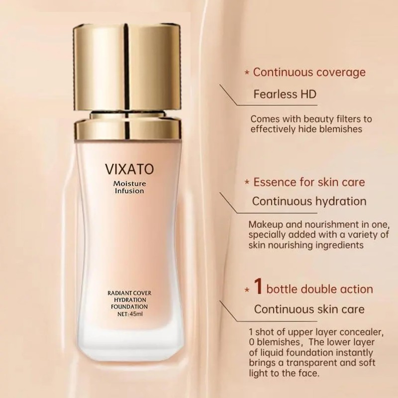 Cover Hydration Liquid Foundation Concealer, 45ML Moisture Liquid Flawless Makeup