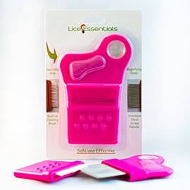 Lice Essentials Treatment Comb - Made of Stainless Steel with Grooved Teeth, for Head Lice and Nit Removal with 5X Magnifying Glass (1 Pack)